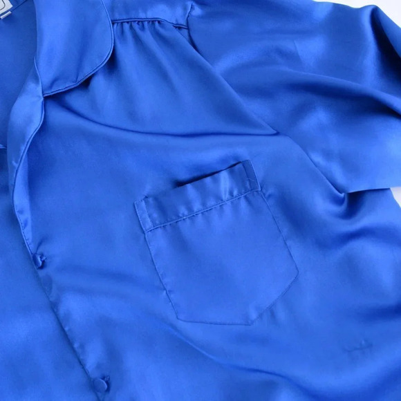 Vintage Dominque Royal Blue Silky-Like Button Down Nightgown LG - Picture 11 of 14